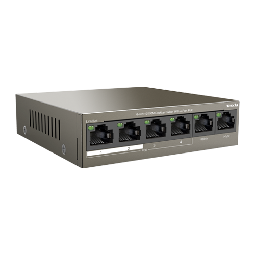A doua imagine aSwitch 4 porturi PoE, 2 porturi uplink RJ45 10/100Mbps - TENDA TND-TEF1106P-4-63W