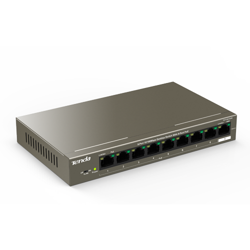 A doua imagine aSwitch 8 porturi PoE, 1 port uplink RJ45, 10/100Mbps - TENDA TND-TEF1109P-8-63W