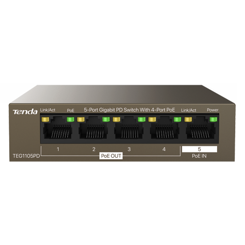 A doua imagine aSwitch 4 porturi PoE OUT, 1 port PoE IN, Gigabit - TENDA TND-TEG1105PD