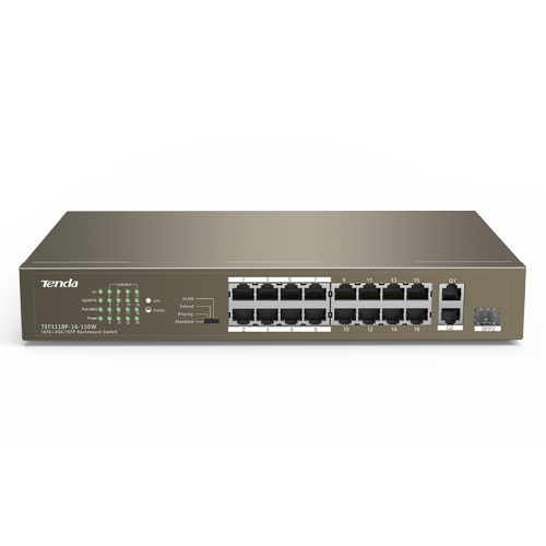 A doua imagine aSwitch 24 porturi PoE 10/100 Mbps, 2 porturi RJ45 Gigabit, 1 port SFP Gigabit - TENDA TND-TEF1126P-24-250W-V30