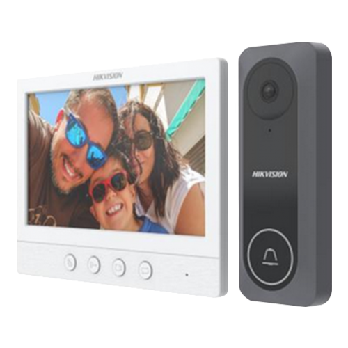 A doua imagine aKit videointerfon analogic, ecran 7', conectare 4 fire pentru 1 familie, IR - HIKVISION DS-KIS212