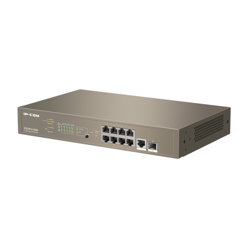 A doua imagine aSwitch 8 porturi PoE Gigabit, 1 port RJ45 Gigabit, 1 port SFP Gigabit, 1U, L3 Management - IP-COM G5310P-8-150W