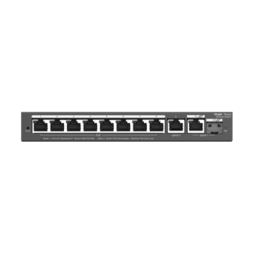 Switch 8 porturi PoE, 2 porturi GE, 1 port SFP, Gigabit, Cloud Management - Ruijie RG-ES210GS-P