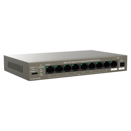 A doua imagine aSwitch 8 porturi Gigabit PoE, 1 x RJ45 Gigabit Uplink, 1 x SFP Gigabit Uplink - IP-COM G1110PF-8-102W