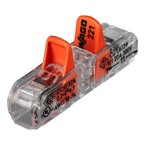 A doua imagine aConector derivatie in linie, 2 fire, max. 4 mmÂ² (60 buc.) - WAGO 221-2411