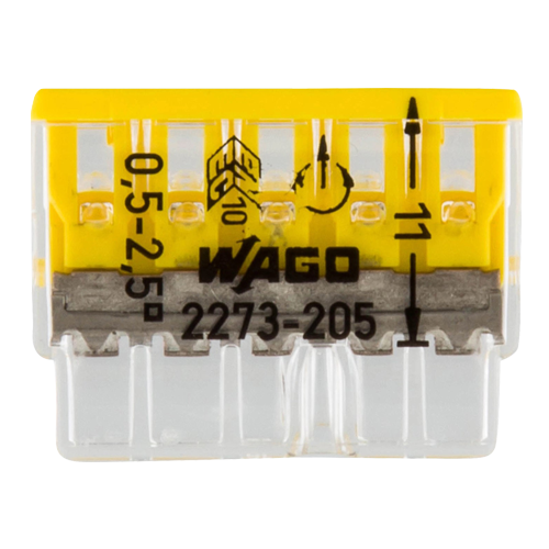 A doua imagine aConector compact de imbinare, 5 fire, max. 2.5 mmÂ² (100 buc.) - WAGO 2273-205