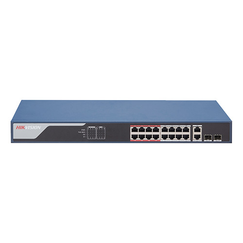 A doua imagine aSwitch 16 porturi PoE 100Mbps, 2 port uplink Gigabit, SMART Management - HIKVISION DS-3E1318P-EI