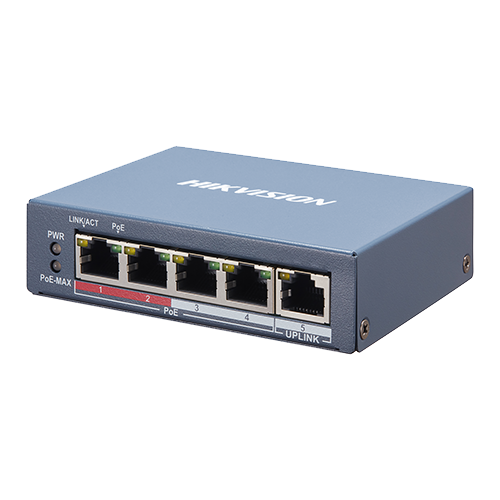 A doua imagine aSwitch 4 porturi PoE, 1 port uplink RJ45, SMART Management - HIKVISION DS-3E1105P-EI